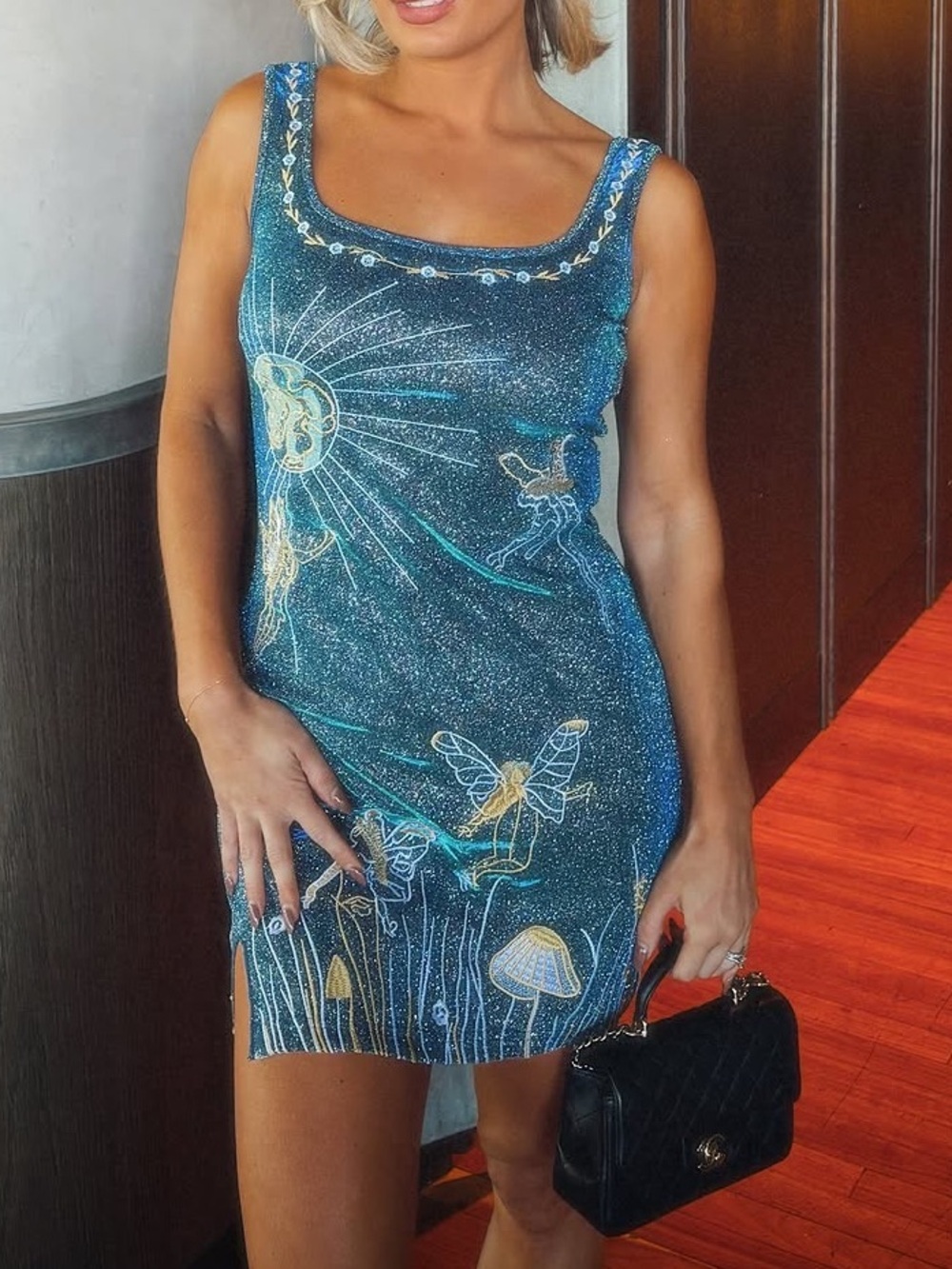 Blue Celestial Fairy Embroidered Mini Dress